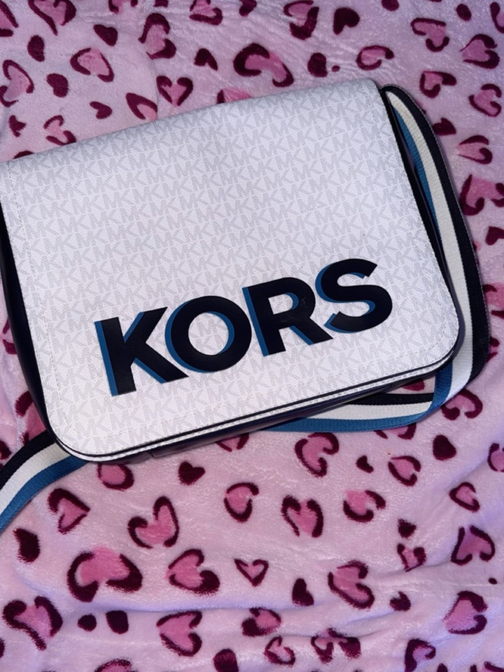 Michael Kors White Crossbody with Blue-Trim Logo
